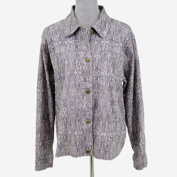 Coldwater Creek Jacket Plus Size 1X Lavender Paisley Cotton Textured Coastal - Picture 1 of 15